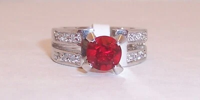 Ring Simulated Silver Band Ruby Rhinestone July Jewelry Women Fashion Size 7 D17 - Image 1 of 4