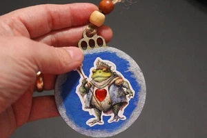 Hand Painted and Decoupaged FROG Christmas Tree Wooden Ornament - Picture 1 of 2
