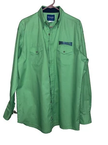 Wrangler's Button Up Medium Lime Green Western Shirts Embroidered Front Back - Picture 1 of 11