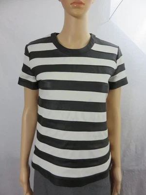 Top Theory de piel de cordero a rayas de manga corta forrado blanco y negro talla S nuevo sin etiquetas Foto 1 de 4