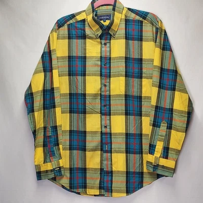 Vintage Claybrooke Button Down Shirt Yellow Green Plaid Long Sleeve Mens Large - Image 1 of 4