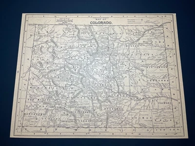 RARE 1894 B&W COLORADO State Map Mounted on Acid-Free Card Stock SEE DESCRIP - Image 1 of 2
