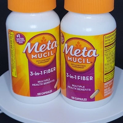 2 botellas de fibra digestiva para la salud del corazón Metamucil - 100 cápsulas cada botella  Foto 1 de 2