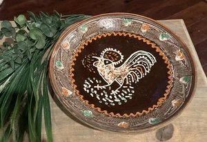 Vintage/Antique Romanian Traditional Horezu Slipware Pottery Bowl 10" Signed - Picture 1 of 6