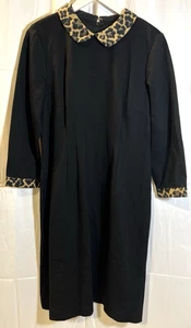TALBOTS REFINED PONTE SHEATH DRESS LEOPARD COLLAR & CUFFS 3/4 SLEEVE SZ 12 NWT - Picture 1 of 17