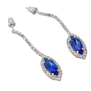 (Sapphire Blue White K)Bridal Earrings And Necklace Set Shiny And Exquisite - Photo 1/12