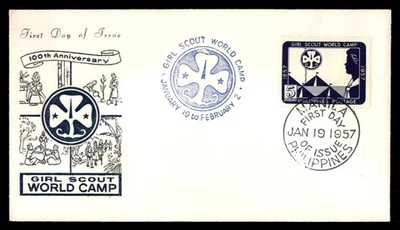 Mayfairstamps Filipinas FDC 1957 Girl Scout Campamento Mundial 100 Años Primer Día Cubierta Foto 1 de 2