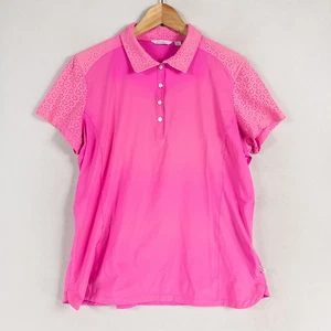 Lady Hagen Golf Polo Shirt Sz Large Pink Nylon Stretch Laser Cut Detail Active - Picture 1 of 10