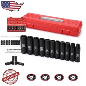 Heavy Duty 11pc 1/2" Deep Impact Socket Set Black Phosphate CR-V 10-24mm - Bild 1 von 9