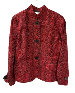 Coldwater Creek rot & schwarz Brokat gefüttert Wollmischung Langarm Jacke Größe 16 - Bild 1 von 7