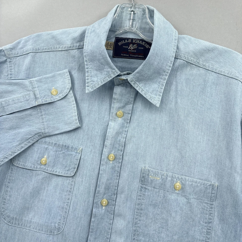Camisa Bills Khakis Para Hombres Mediana Azul Cambray Botón Delantero Ropa de Trabajo Hecha en EE. UU. Foto 1 de 4