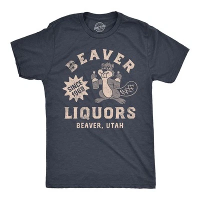 Mens Beaver Liquors T Shirt Funny Booze Bottle Drinking Joke Tee for Guys - Image 1 of 4