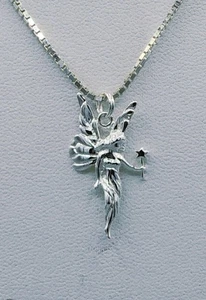 New 925 Sterling Silver Fairy Pendant Necklace Signed SU 16" Box Chain Gift Box - Picture 1 of 6