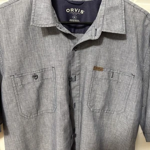 Orvis Shirt Mens XL Blue Pockets Short Sleeve Button-Up Outdoors Hiking Travel - Picture 1 of 10