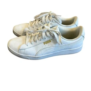 Puma Vikky Leder Sneaker weiß gold Logo Schnürschuhe Tennisschuhe Größe 8 Damen - Bild 1 von 13