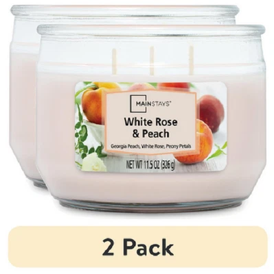 (2 упаковки) Mainstays белая роза и персик 3 фитиль свечи, 11,5 унций, Бесплатная доставка - Изображение 1 из 4