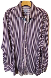 English Laundry: Purple/Baby Blue/White Striped Dress Shirt Mens 17 1/2-34/35 - Picture 1 of 12