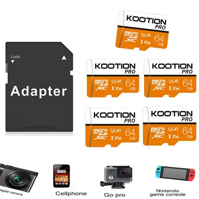 5 Pack Micro SD Card 64GB Flash TF Memory Card SDXC Class 10 For Cameras Phone - Image 1 of 4