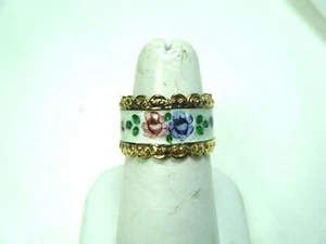 ANILLO DE COLECCIÓN PINTADO A MANO BLANCO ESMALTE ROSA ORO SOBRE BANDA ESTERLINA TALLA 6 - Imagen 1 de 8