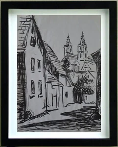Dessin Encre PAYSAGE EN ALSACE de MADELEINE GAECKLER (1911/1995) - Bild 1 von 3