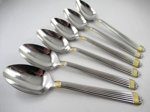 Christian Dior GAUDRON Gold Akzent 6 Suppenlöffel glänzend Edelstahl Besteck - Bild 1 von 5