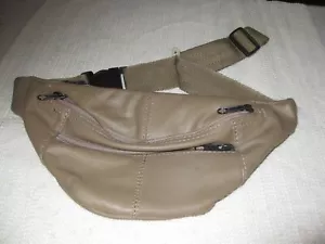 WAIST POUCH COIN BAG FANNY PACK TAN HAS THREE ZIP COMPARTMENT - Picture 1 of 5