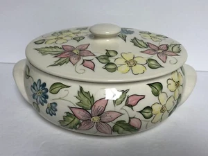 Gemüse Servierschale mit Deckel Blumen blau rosa grün gelb - Bild 1 von 8