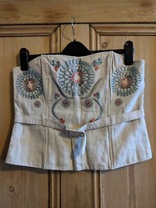 NEXT pretty embroidered linen BUSTIER CORSET TOP - Size UK 14 Petite