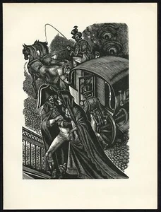 Fritz Eichenberg LOVERS EXIT A HORSE CART Jane Eyre illustration, 1943 engraving - Picture 1 of 3