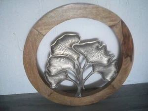 Ginkgo Wanddeko Deko -Objekt Mangoholz Aluminium ca. Ø60 cm UNIKAT C - Bild 1 von 6