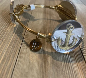 Bourbon & Bowties Anchor Bangle Bracelet Gold Tone - Picture 1 of 4