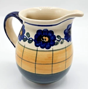 Vintage Poland Boleslawiec Pottery Pitcher Jug Floral Yellow Green 5.5" Tall - Picture 1 of 6