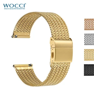 WOCCI Metal Woven Mesh Watch Strap 14mm 16mm 18mm 20mm 22mm,316L Stainless Steel - Picture 1 of 35