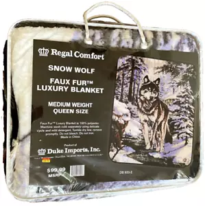 Regal Comfort, Faux Fur Luxury Blanket, Medium Weight, Queen - SNOW WOLF - Picture 1 of 2