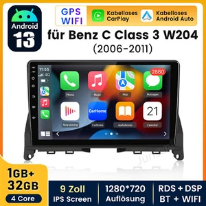 Carplay Android 13 Autoradio GPS Navi WiFi RDS Für Mercedes C Class W204 S204 - Bild 1 von 12