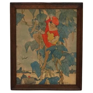 Antike Elizabeth Tyler Lithographie "Jack And The Beanstalk", gerahmt, um 1920 - Bild 1 von 9