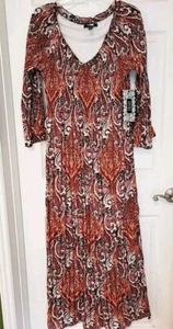 Spense Orange Multi Color Floral Pleated Maxi Dress Size 12 Medium New - Picture 1 of 6