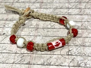 Hemp Bracelet Canada Flag Patriotic Jewelry - Picture 1 of 2