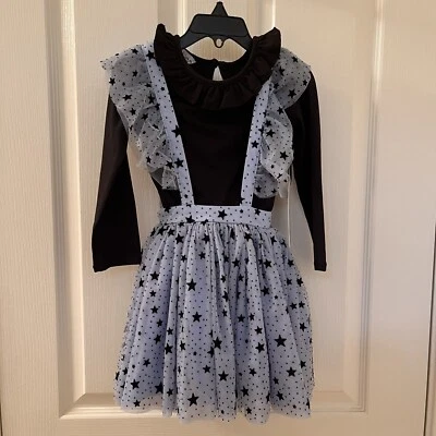 Vestido Jersey Pippa & Julie Azul Flocado Negro Estrellas Malla 2 Piezas Niñas Talla 4 Nuevo con Etiquetas Foto 1 de 4