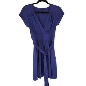 Jacob womens 8 blue short sleeve v neck cross front silk dress tie waist - Picture 1 of 13