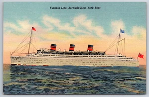 A231 Postcard Ships Boats Furness Line Bermuda New York Unposted Taped Back - Picture 1 of 2