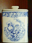 PAST TIMES - BLUE AND WHITE - PIGS AND COCKEREL - STONEWARE CADDY / BOX / POT