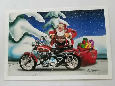 HARLEY DAVIDSON CHRISTMAS CARDS #X135 HARLEY SANTA DELIVERING PRESENTS (10) - Image 1 of 3