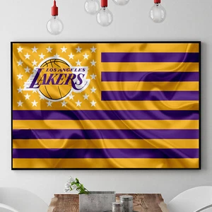 Póster/lienzo estampado artístico de Los Angeles Lakers Design bandera de baloncesto de la NBA decoración del hogar impresión artística - Imagen 1 de 3