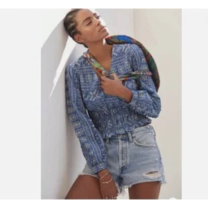 Anthropologie x Forever That Girl Smocked Cotton Crop Blouse Size M NWT - Picture 1 of 9