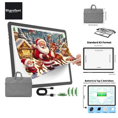 TOHETO A3 Leuchttisch mit Tasche für Diamantmalerei, Wiederaufladbares Ultrah...