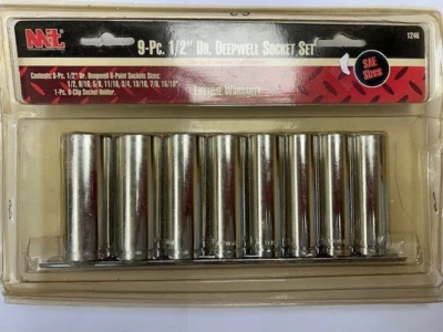 1/2" DRIVE 6 POINT DEEP WELL SAE  SOCKET SET 8 SOCKETS W RACK MIT 1246 1/2-15/16 - Image 1 of 4