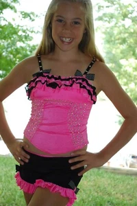 Pink and black 2 piece custom made competition dance costume CM and CL pageant - Picture 1 of 5