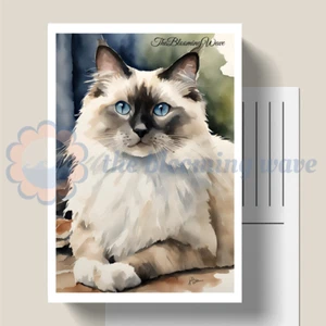 Digital Postcard - Watercolour Cat - Ragdoll - Gift - Cat Lover - Picture 1 of 2