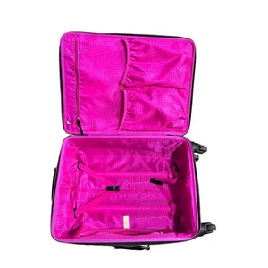 Kate Spade Black Leather Rolling Carry On Suitcase Luggage Travel Bag - Foto 1 di 4